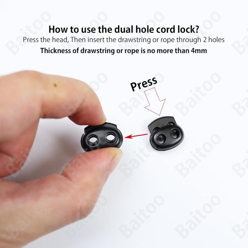 Baitoo Toggles for Drawstrings,Double and Single Hole Spring Cord Locks Toggles Cord Plastic Ends Stopper for Paracord Rope - Image 3